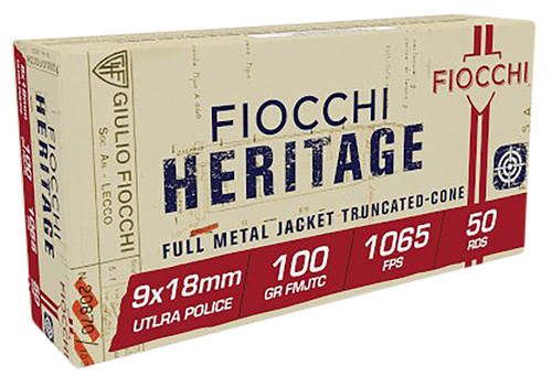Fiocchi Heritage 9x18mm Ultra 100 Grain Full Metal Jacket Truncated Cone Centerfire Brass