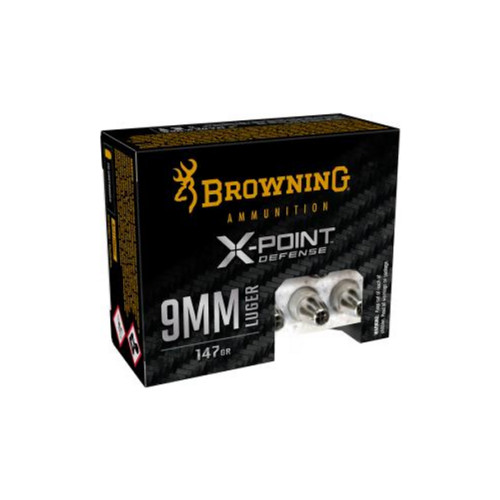Browning X-Point Defense 9mm 147 Grain Jacketed Hollow Point Nickle Plated Brass