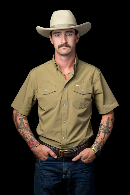 Ferrell Core Short Sleeve Large Snap Shirt Khaki