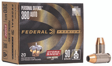 Federal Personal Defense Low Recoil 380 ACP 90 Grain Hydra-Shok Jacketed Hollow Point