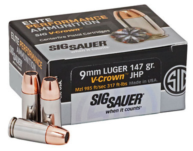 Sig Sauer Elite 9mm 147 Grain V-Crown Jacketed Hollow Point