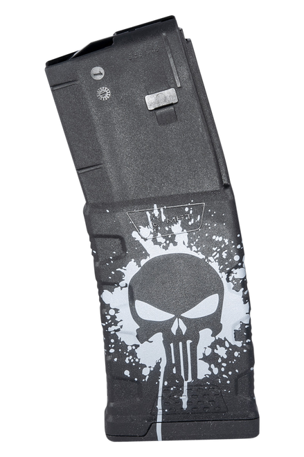 Mission First Tactical Extreme Duty 223 Rem/5.56 NATO 30 Round AR15 M4 White Punisher Skull Splatter Magazine
