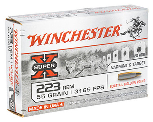 Winchester Super-X 223 Rem 55 Grain Hollow Point Boat-Tail W223HP55