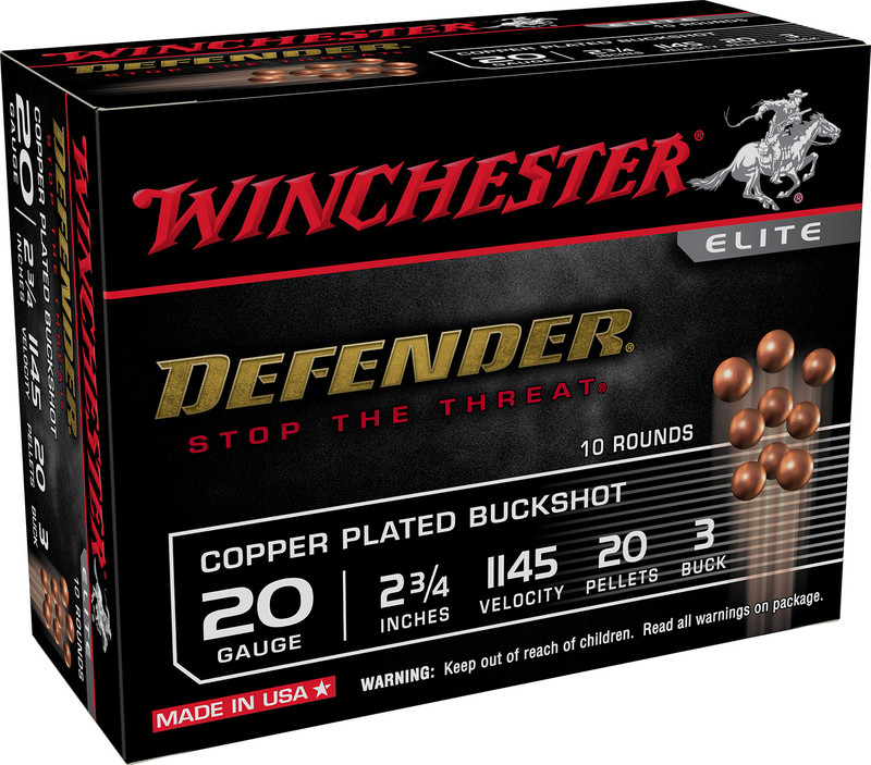 Winchester Defender 20 GA 20 Pellets Copper-Plated 3 Buck Shot