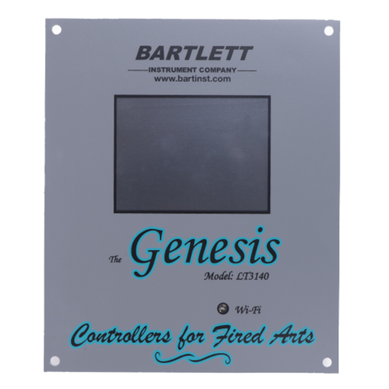 The Bartlett Genesis is the next generation of kiln controllers.  It has a modern, intuitive user platform, and touch screen display.  The Genesis has different user-interface levels to match the firing knowledge of the user, and a graphical display of the firing’s progress.  It is capable of storing up to 12 custom programs with up to 32 segments each, or you can simply fire by cone number and speed.  This unit is Wifi enabled.  Soon users will be able to register their units with the manufacturer’s website.  This will allow you to download software updates to your laptop, and in turn upload those updates to the controller itself.  Dimensions and wiring of this unit are identical to the previous V6-CF model, so people can upgrade to the Genesis from previous models with little effort.