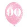 Pink 90th Birthday Helium Balloons