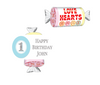 Personalised Blue Striped 1st Birthday Loveheart Sweets (9 Pack)