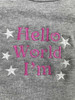 Personalised Hello World Grey Baby Bib Pink Threading