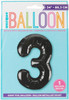 Black Number 3 Shaped Large Foil Balloon (86cm) - 1 Piece