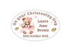 Personalised Pink Teddy Bear Christening Oval Labels