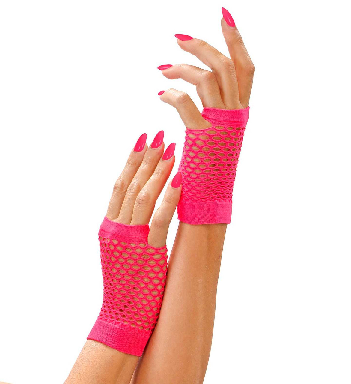 Neon Pink Fingerless Fishnet Gloves