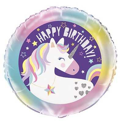 Unicorn Happy Birthday Foil Balloon | Majestic Unicorn Round Foil Balloon (45cm)