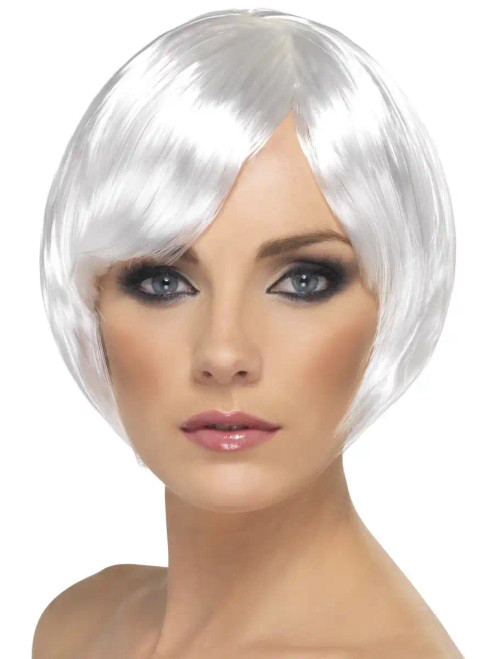 White Short Bob Wig with Fringe | Ladies Fancy Dress Wig | Ladies Halloween Wig