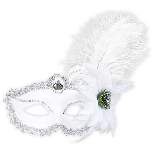 White Eyemask with rose and Feathers | Masquerade masks