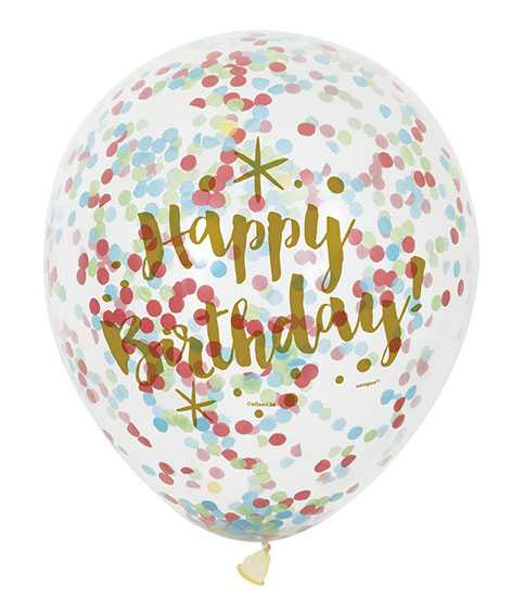 Birthday Party Confetti Balloons - 6 Per Pack | Balloons | Gold Party Supplies