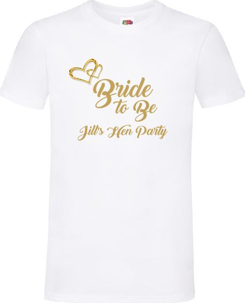 Personalised Gold Heart Bride's Hen Night T-Shirt | Hen Party T-Shirts | Hen Night T-Shirts