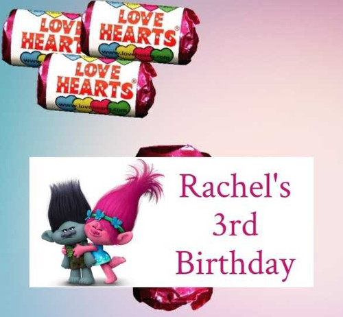 Personalised Trolls Love heart Sweets (9 Pack)