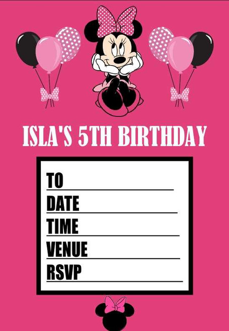Personalised Minnie Mouse Bowtique Party Invitations