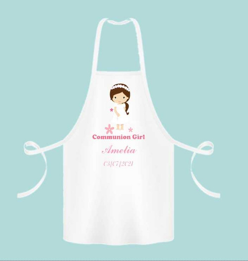 Personalised Brown Hair Girl Communion Apron