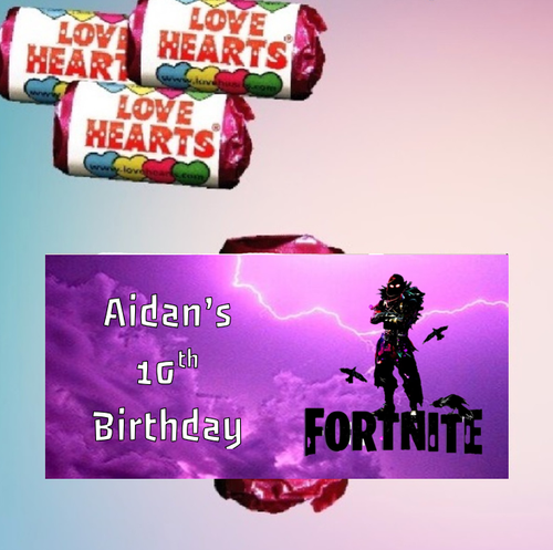 Personalised Battle Royale Purple Sky Loveheart Sweets (9 Pack)