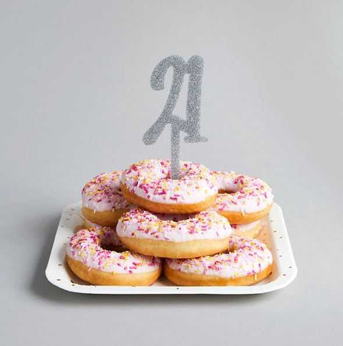 Silver Glitter 21 Cake Topper