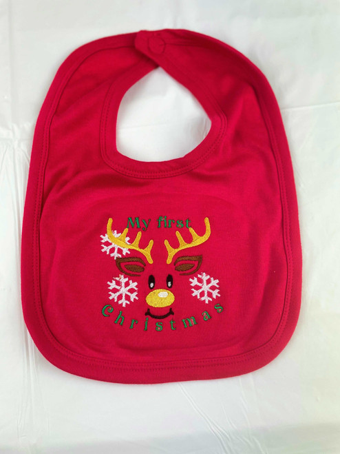 My First Christmas Reindeer Baby Bib