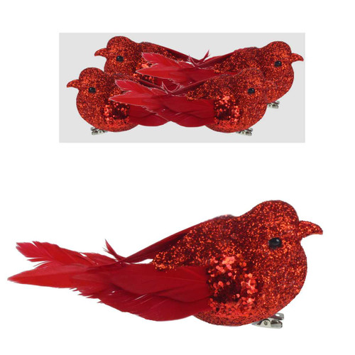 Glitter Red Clip On Bird
