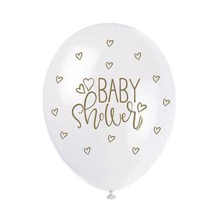 Baby Shower Balloons | Gold Baby Shower Latex Balloons (30cm) Pack of 5 | Baby Shower Party Supplies