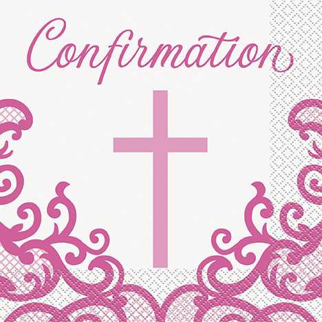 Fancy Pink Cross Confirmation Napkin | Pink ConfirmationParty Supplies