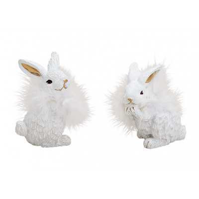 White Ceramic Rabbit With Feathers
