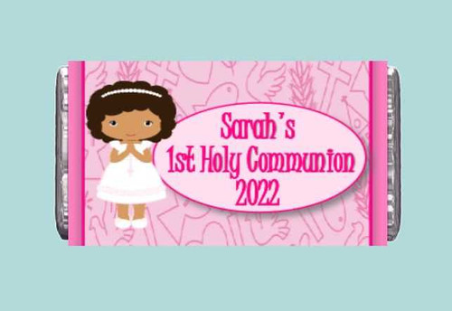 Personalised Pink Cross Communion Girl Chocolate Bars (7 Pack)