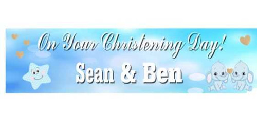 Personalised Twin Boy Christening Party Banner