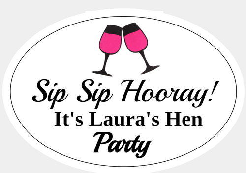 Personalised Sip Sip Oval Labels (8 Pack)