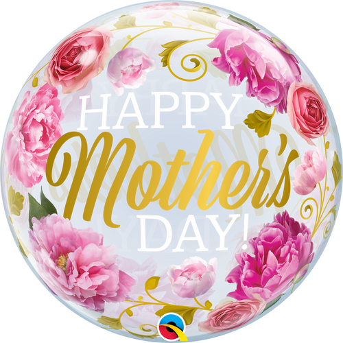 Mother's Day Pink Peonies Bubble Balloon