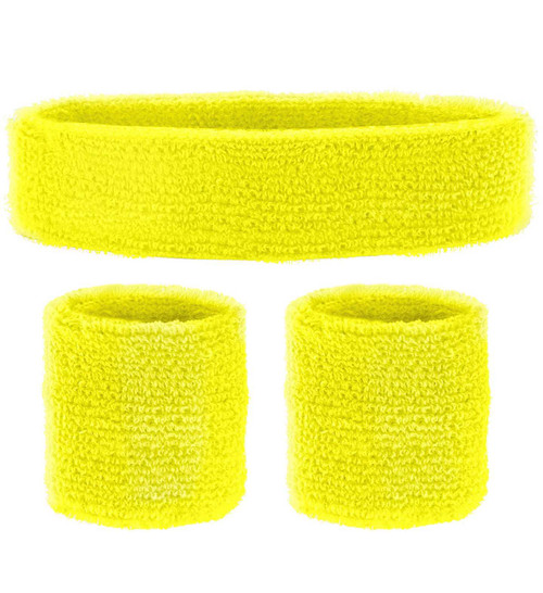 Neon Yellow Sweat Bands | 80s Neon Fancy Dress Costume Accessories