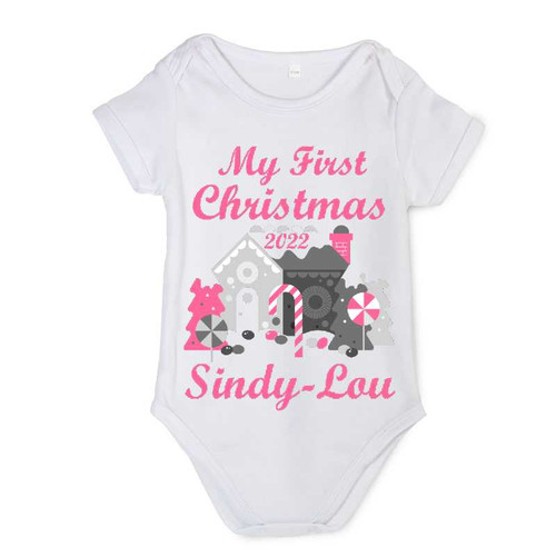 Personalised My First Christmas Pink Baby Vest