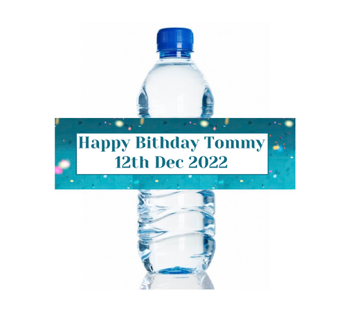 Personalised Blue Birthday Water Bottle Labels (4 Pack)