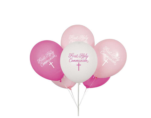 Fancy Pink Cross Communion Balloons - Pack of 8
