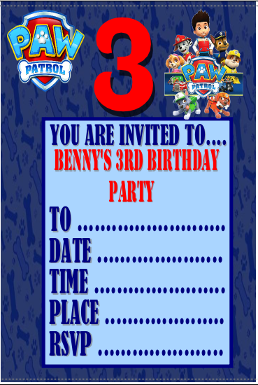 Personalised Paw Patrol Invitations