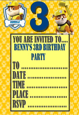 Personalised Paw Patrol Rubble Invites