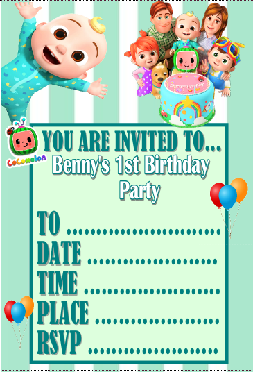 Personalised Cocomelon Party Invitations