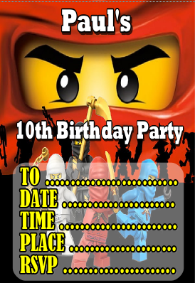 Personalised Lego Ninjago Party Invitations