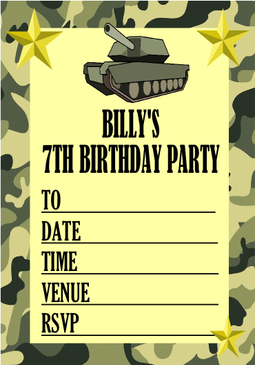 Personalised Camo Party Invitations