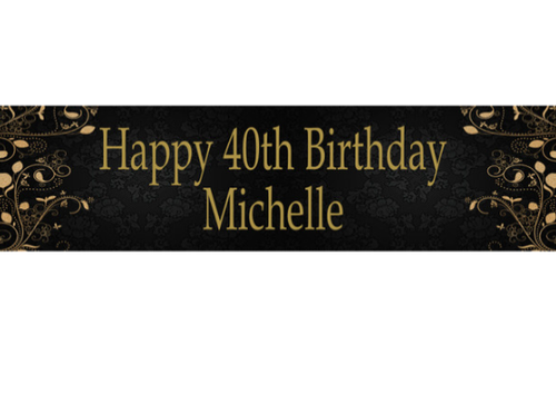 Personalised Black & Gold Damask Banner