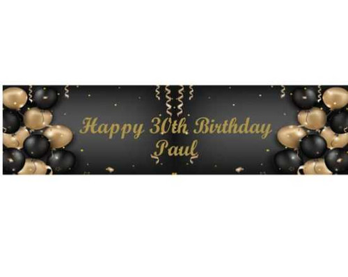 Personalised Black & Gold Balloons Birthday Banner
