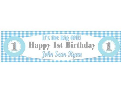 Personalise Striped Blue 1st Birthday Banner