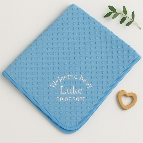 Personalised Embroidery Baby Blue Welcome Blanket