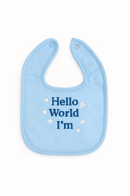Personalised Hello World Blue Baby Bib