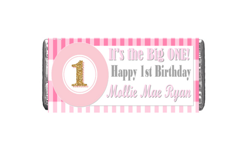 Personalised Pink Striped 1st Birthday Chocolate Bars (7 Pack)
