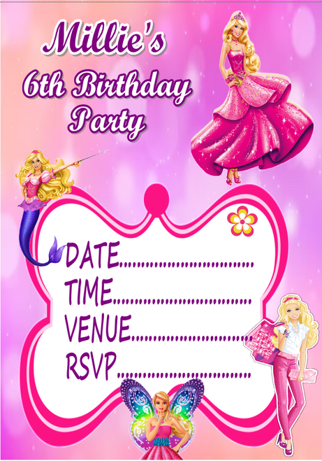 Personalised Barbie Fantasy Party Invitations
